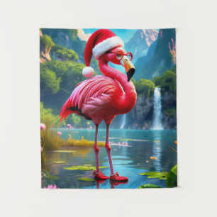 Christmas Flamingo As Santa Claus-47476 Tapestry
