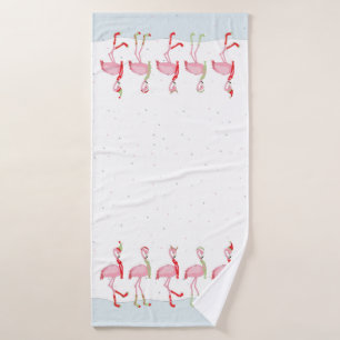Christmas flamingo bath towel