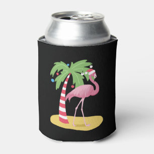 Christmas Flamingo Beach Can Cooler