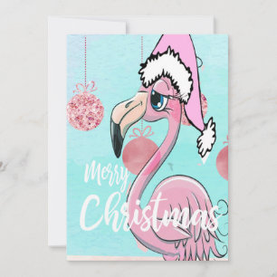 Christmas Flamingo Blue Pink Greeting Announcement