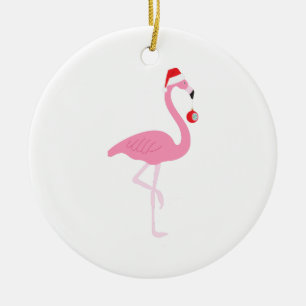 Christmas Flamingo Ceramic Tree Decoration