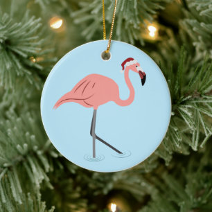 Christmas Flamingo Ceramic Tree Decoration