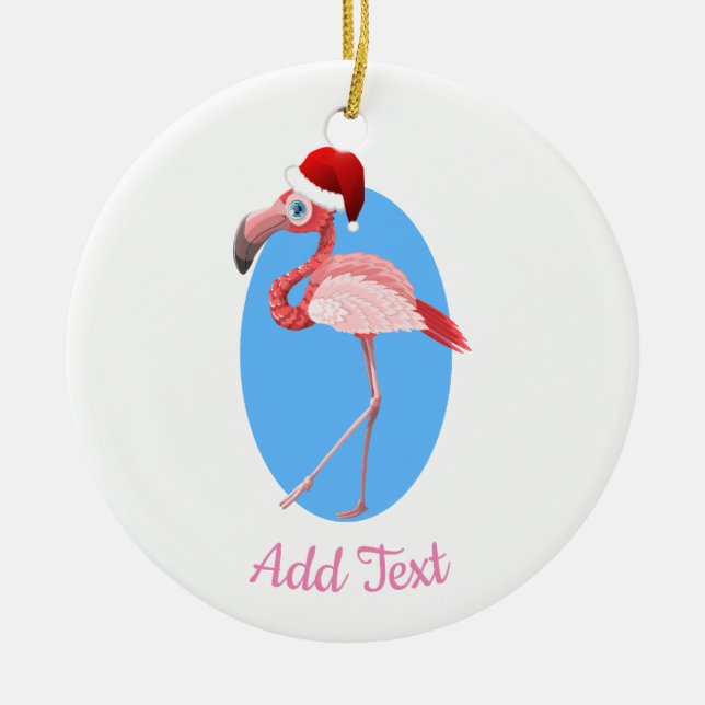 Christmas Flamingo. Ceramic Tree Decoration (Front)