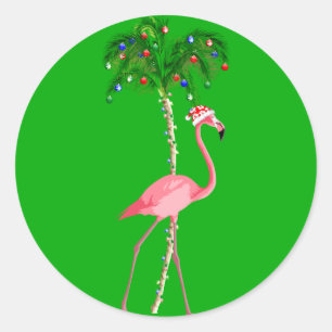 Christmas Flamingo Classic Round Sticker