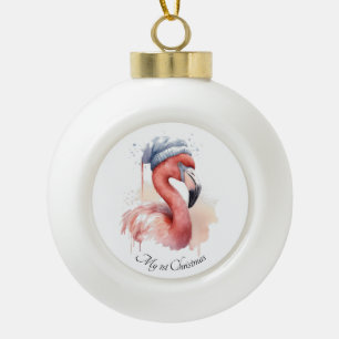 Christmas Flamingo, customisable Ceramic Ball Christmas Ornament