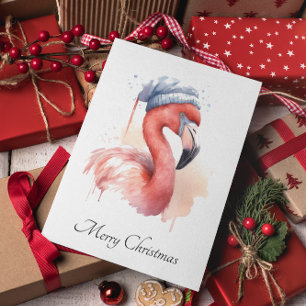 Christmas Flamingo, customisable Holiday Card