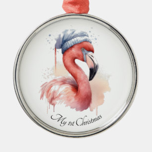 Christmas Flamingo, customisable Metal Tree Decoration