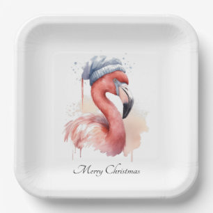 Christmas Flamingo, customisable Paper Plate