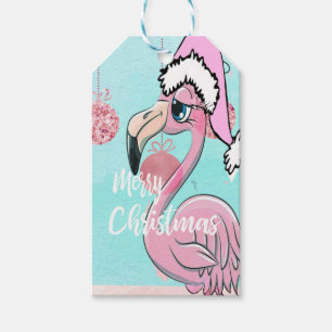 Christmas Flamingo Cute Blue Pink Girly Gift Tags