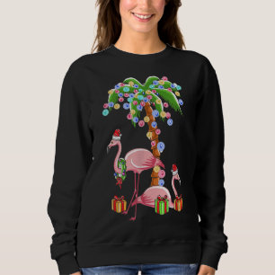 Christmas Flamingo Funny Santa By Sea Palm Tree Li Sweatshirt