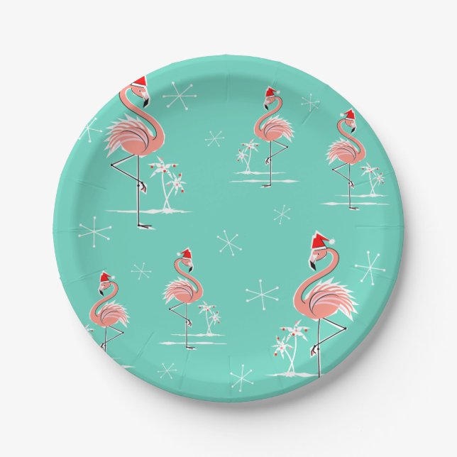 Christmas Flamingo Group paper plate (Front)