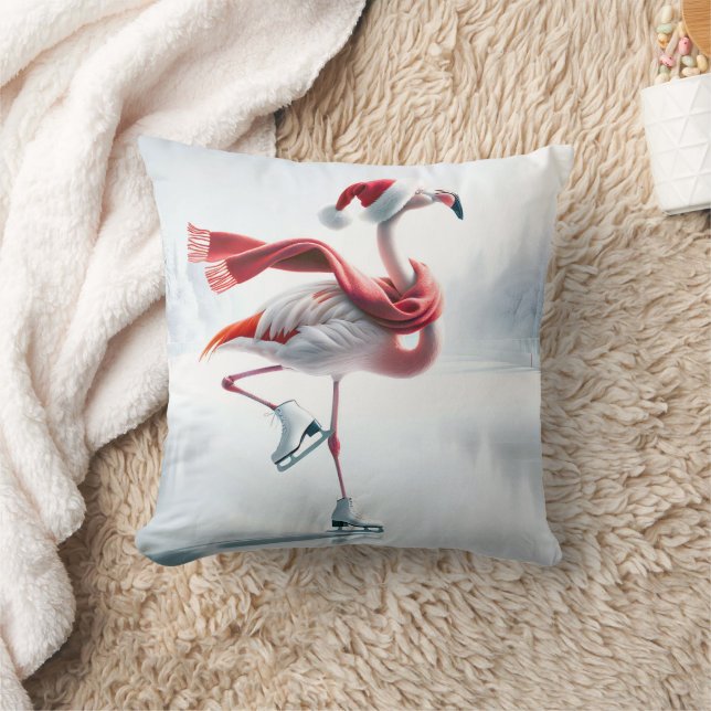 Christmas Flamingo Ice Skating Cushion (Blanket)