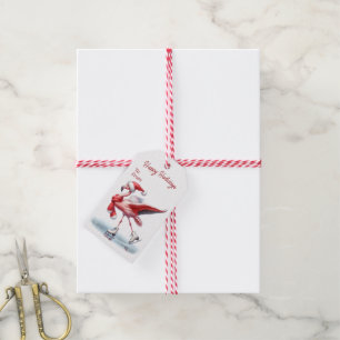 Christmas Flamingo Ice Skating Gift Tags