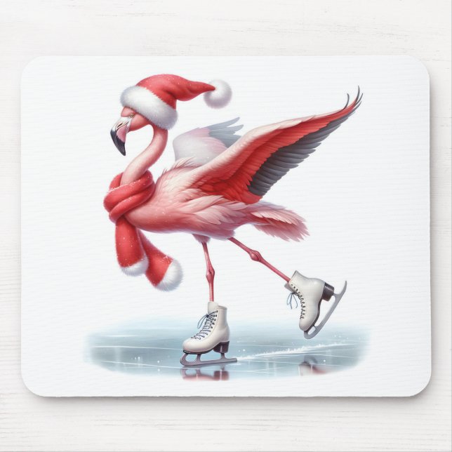 Christmas Flamingo Ice Skating Mouse Mat (Front)