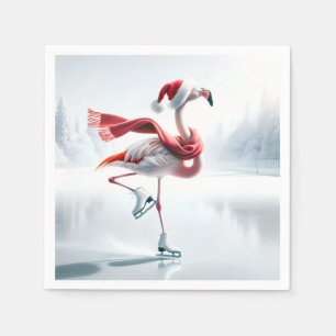 Christmas Flamingo Ice Skating Napkin