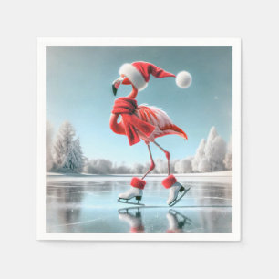 Christmas Flamingo Ice Skating Napkin