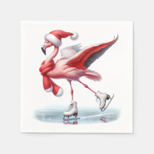 Christmas Flamingo Ice Skating Napkin