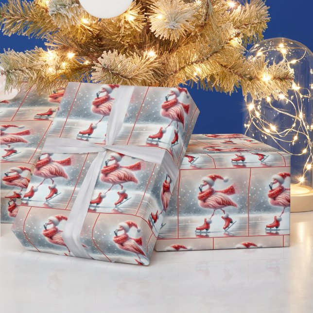 Christmas Flamingo Ice Skating Wrapping Paper (Holidays)