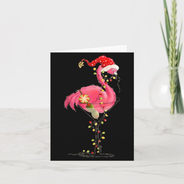 Christmas Flamingo In Martini Gl For Trocal Holida Card (Front)