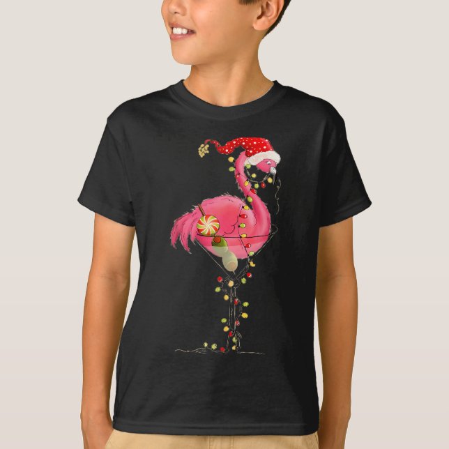 Christmas Flamingo In Martini Gl For Trocal Holida T-Shirt (Front)