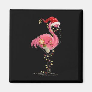 Christmas Flamingo In Martini Gl For Tropical Holi Magnet