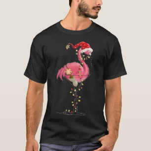 Christmas Flamingo In Martini Gl For Tropical Holi T-Shirt