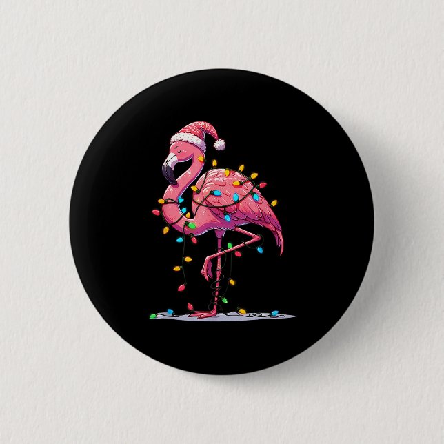 Christmas Flamingo Lover Santa Xmas Women Men Kids 6 Cm Round Badge (Front)