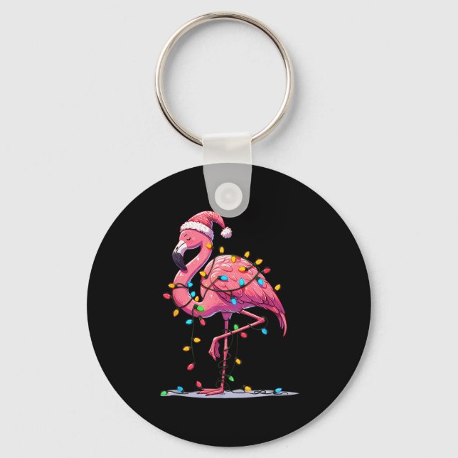 Christmas Flamingo Lover Santa Xmas Women Men Kids Key Ring (Front)