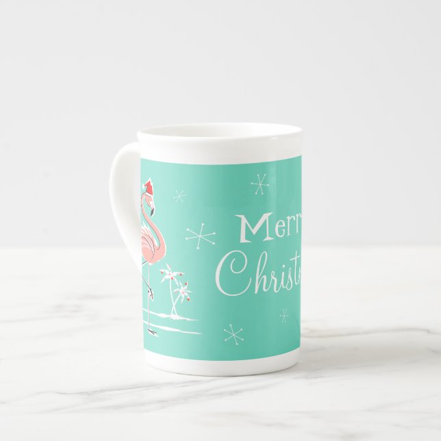 Christmas Flamingo Merry Christmas bone china mug (Front Left)