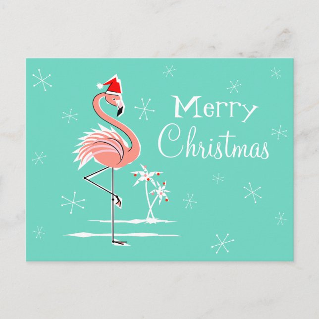Christmas Flamingo Merry Christmas horizontal Holiday Postcard (Front)