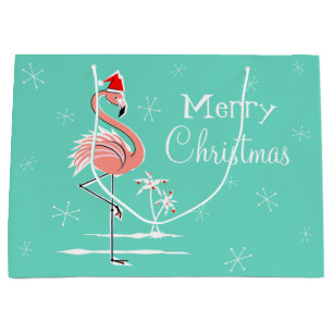 Christmas Flamingo Merry Christmas large gift bag
