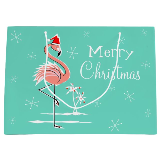 Christmas Flamingo Merry Christmas large gift bag (Front)