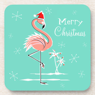 Christmas Flamingo Merry Christmas plastic Coaster