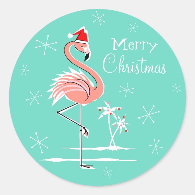 Christmas Flamingo Merry Christmas sticker round (Front)