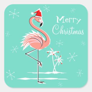 Christmas Flamingo Merry Christmas sticker square