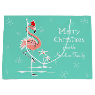 Christmas Flamingo Merry Christmas Text large Large Gift Bag