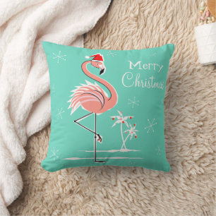 Christmas Flamingo Merry Christmas throw pillow