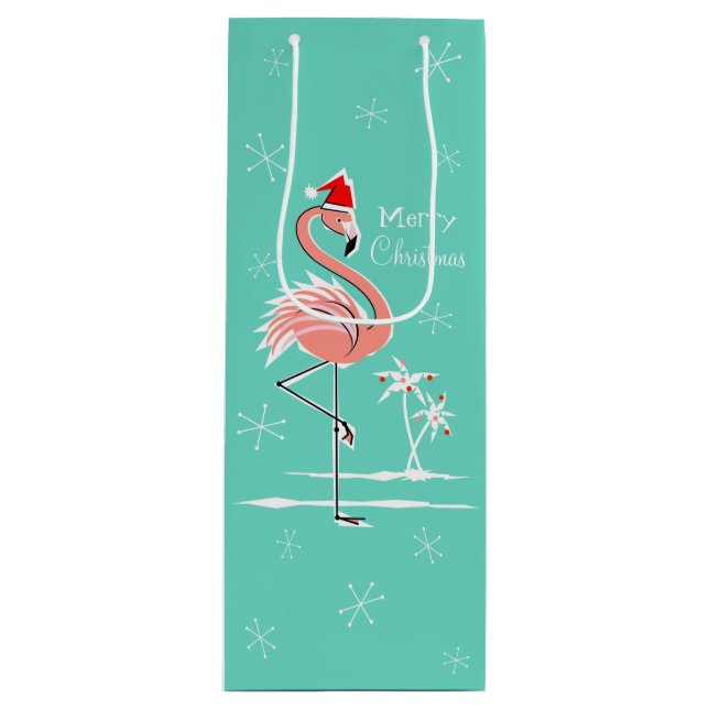 Christmas Flamingo Merry Christmas wine gift bag (Front)