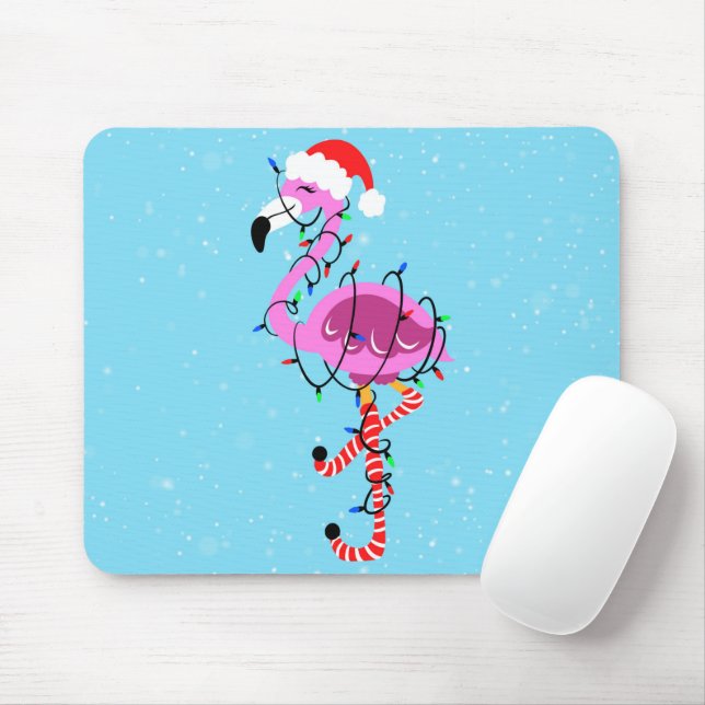 Christmas Flamingo Mouse Mat (With Mouse)
