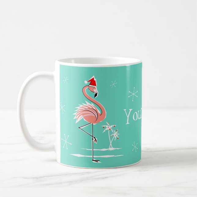 Christmas Flamingo Name mug (Left)