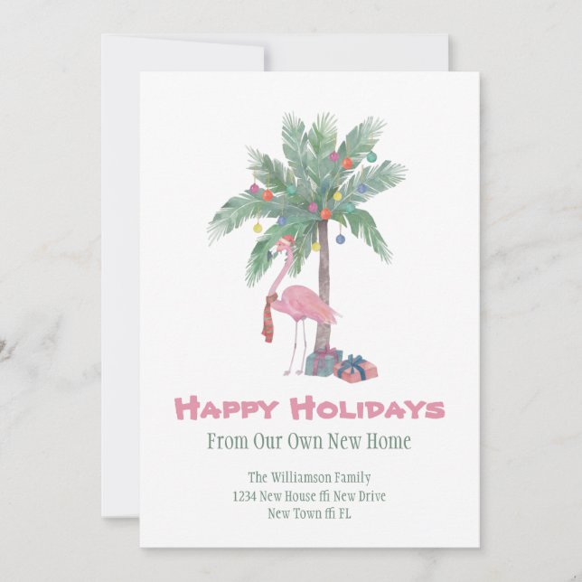 Christmas Flamingo New Home Happy Holidays  Holiday Card (Front)