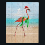 Christmas Flamingo on the Beach Jigsaw Puzzle<br><div class="desc">Wishing you warmest Holiday wishes! | Avanti,  the Global Humor Brand™ has been entertaining the world with its Feel Good Funny greeting cards for over 40 years. Our characters live life to the fullest and celebrate the humor in everyday life.</div>