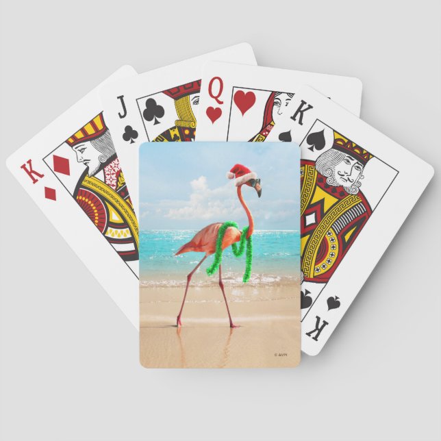 Christmas Flamingo on the Beach Playing Cards (Back)