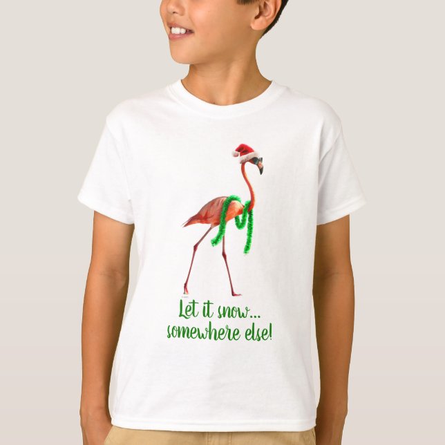 Christmas Flamingo on the Beach T-Shirt (Front)