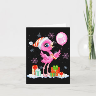 Christmas Flamingo Pajama Matching Santa Hat Xmas Card