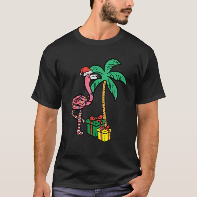 Christmas Flamingo Palm Tree Funny Xmas Beach Men  T-Shirt (Front)