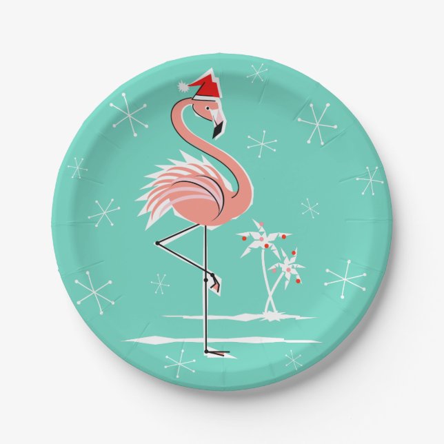 Christmas Flamingo paper plate (Front)