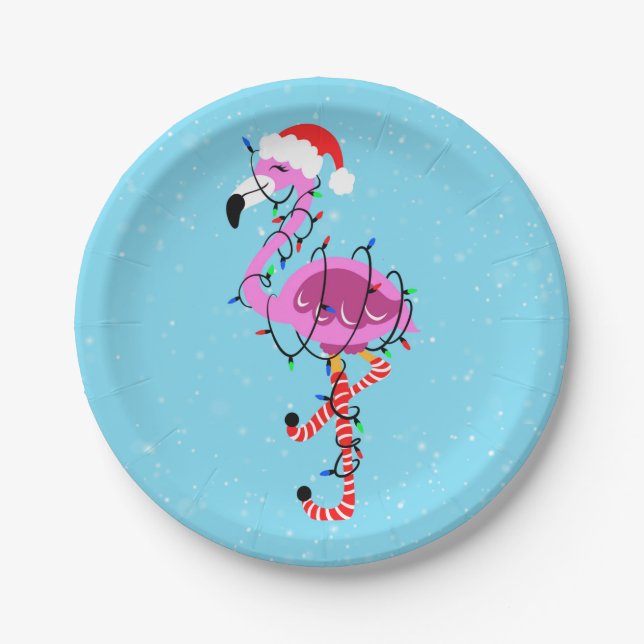 Christmas Flamingo Paper Plate (Front)