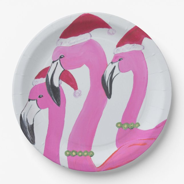 Christmas Flamingo Paper Plate (Front)