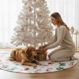 Christmas Flamingo Party Holidays Brushed Polyester Tree Skirt